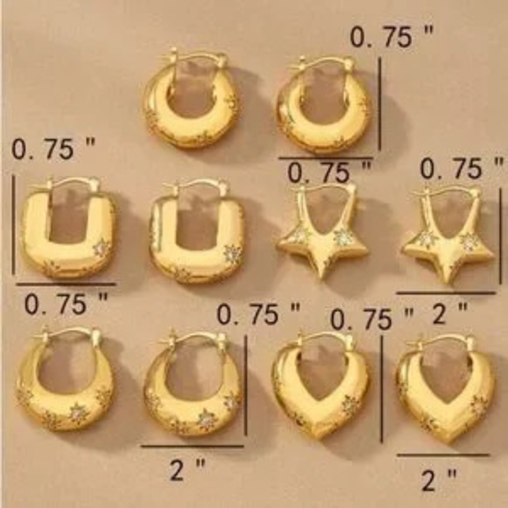 Gold Teardrop Star Hoop Earrings (9022)
